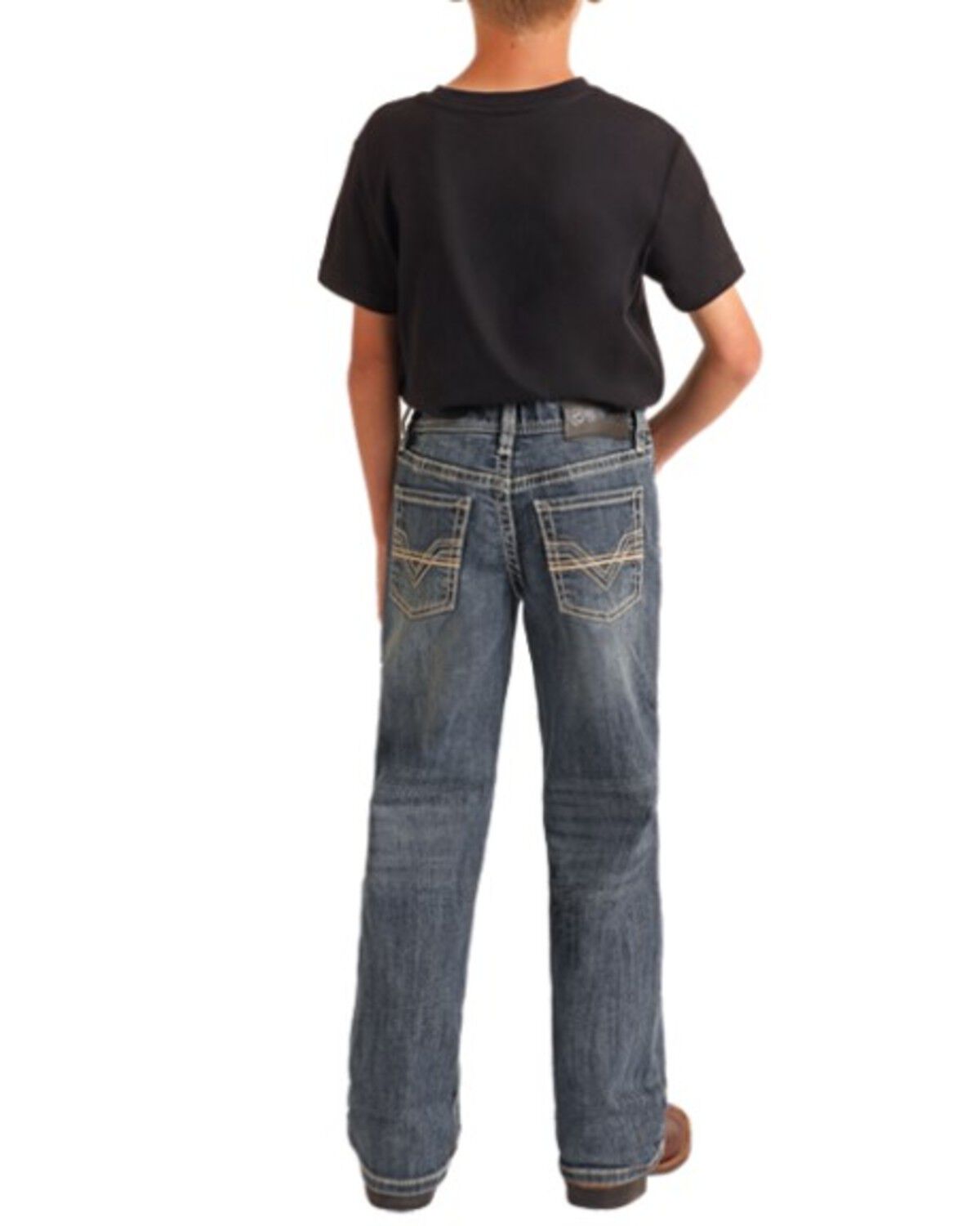 Image #1 - Rock & Roll Denim Boys' Medium Wash Stretch Bootcut Denim Jeans, Blue, hi-res