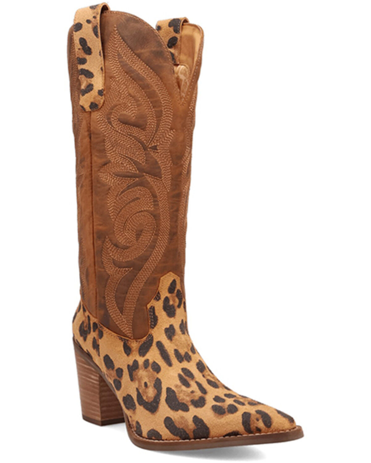 Image #1 - Dingo Women's Hensley Leopard Print Tall Western Boots - Snip Toe, Leopard, hi-res