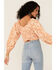 Flying Tomato Women's Criss Cross Smocked Long Sleeve Crop Top, Ivory, hi-res