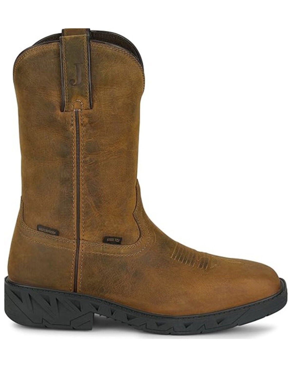 Image #2 - Justin Men's Trencher Pull-On Work Boots - Steel Toe, Brown, hi-res