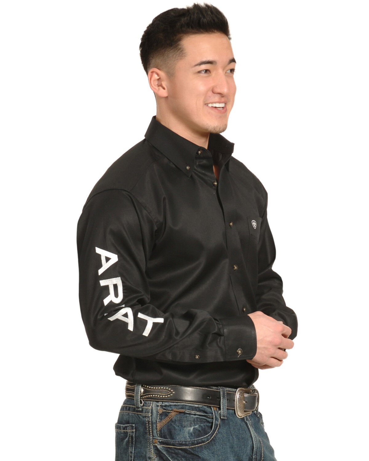 Image #2 - Ariat Men's Long Sleeve Logo Long Sleeve Western Shirt, Black, hi-res