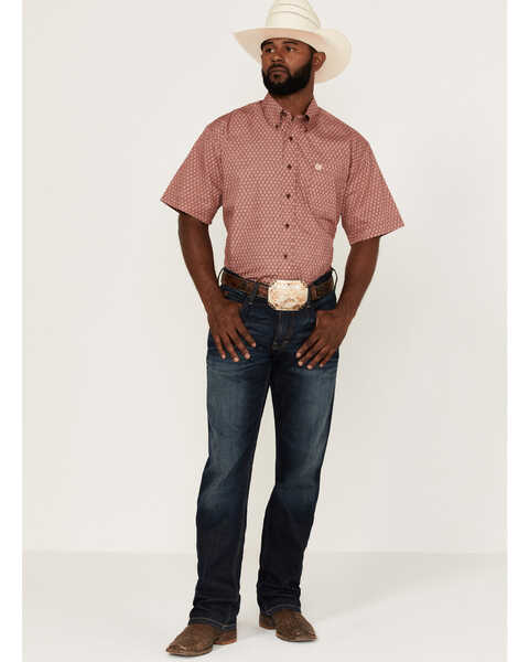 Image #2 - Cinch Men's Star Burgundy Geo Print Short Sleeve Button Down Western Shirt , , hi-res