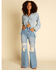 Billabong x Wrangler Women's High Rise Medium Wash Floral Patchwork Straight Crop Jeans, Blue, hi-res