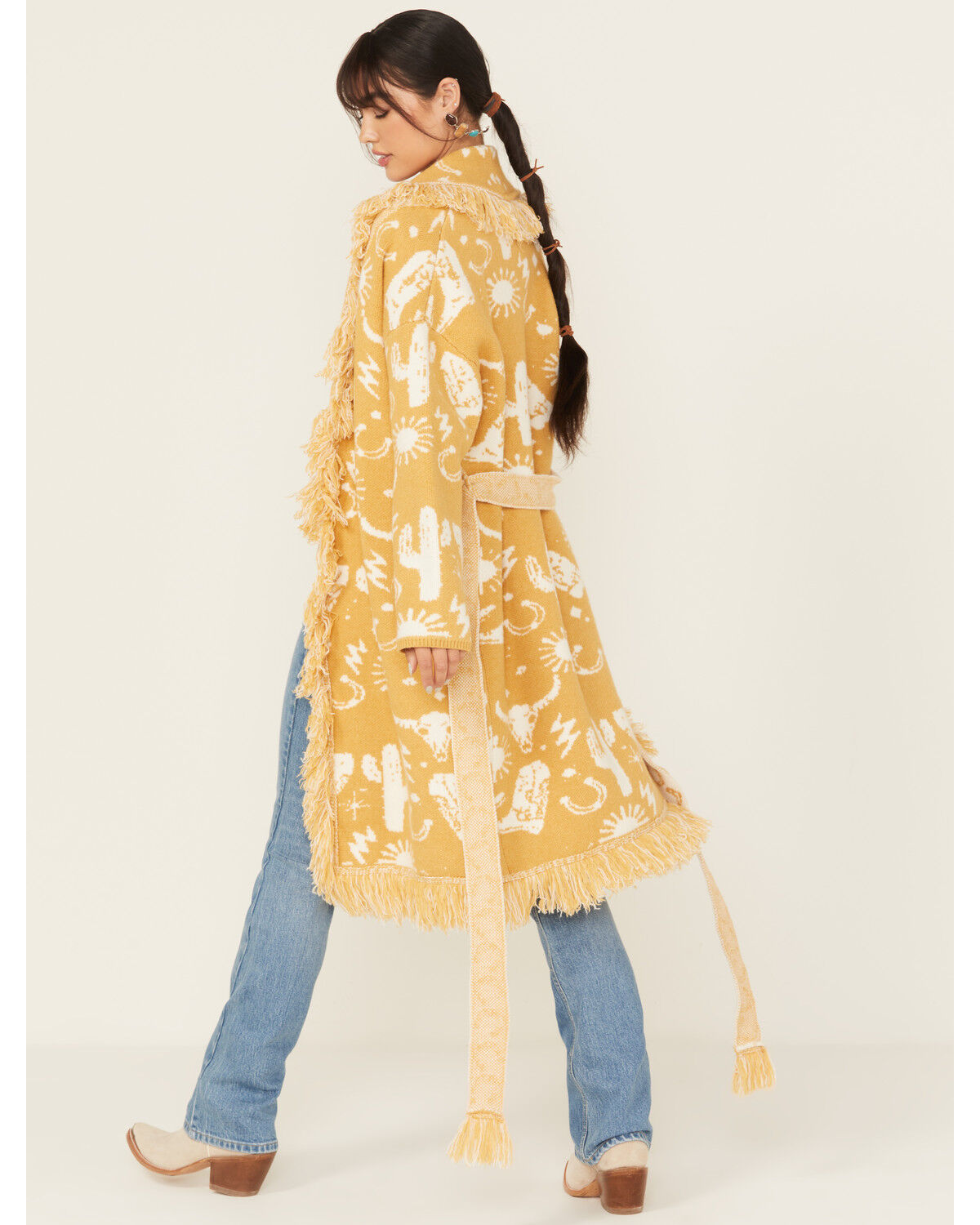 Image #4 - Blue B Women's Cactus Longline Cardigan, Mustard, hi-res