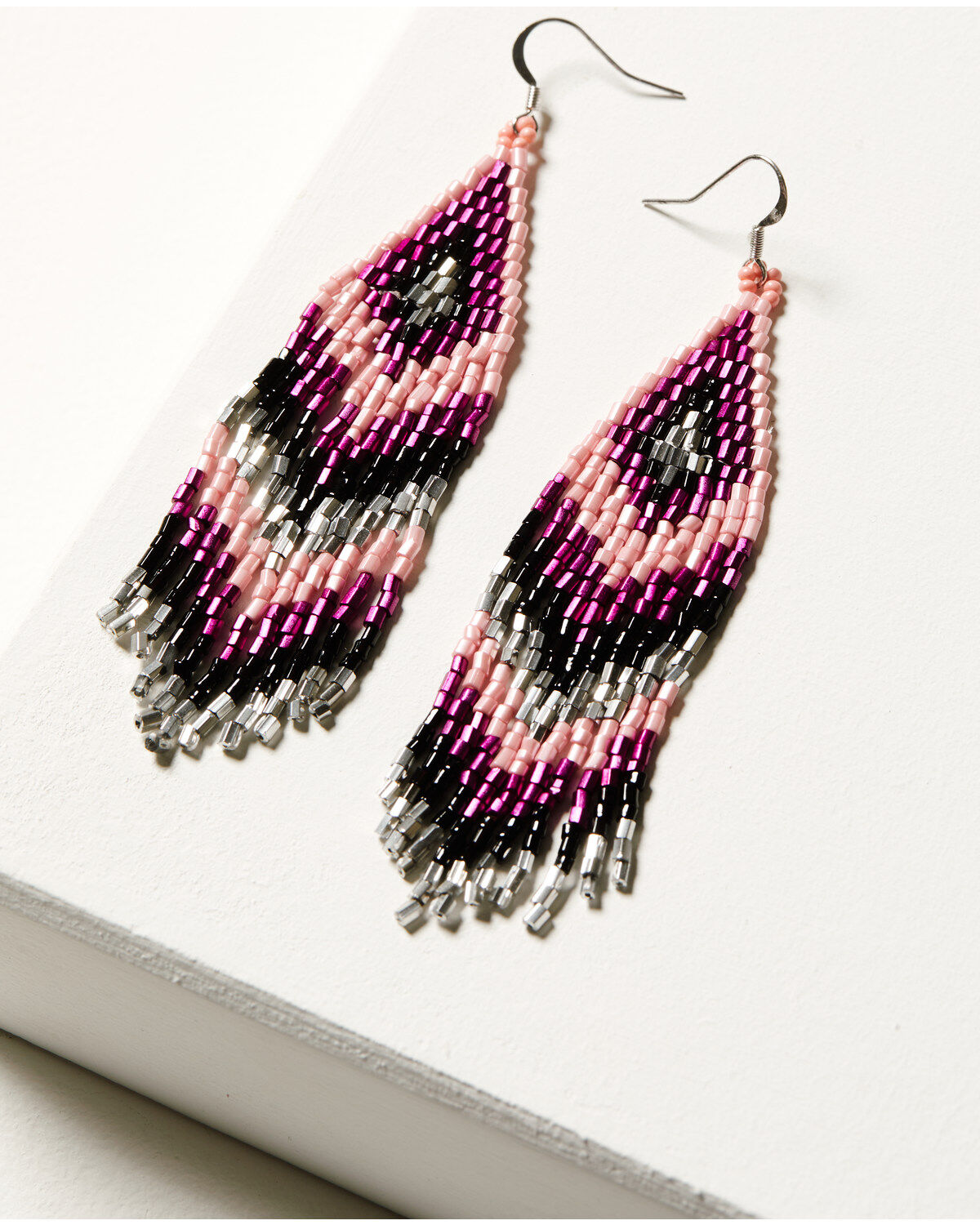 Image #1 - Idyllwind Women's Beaded Pink & Black Pavilion Earrings, Fuchsia, hi-res