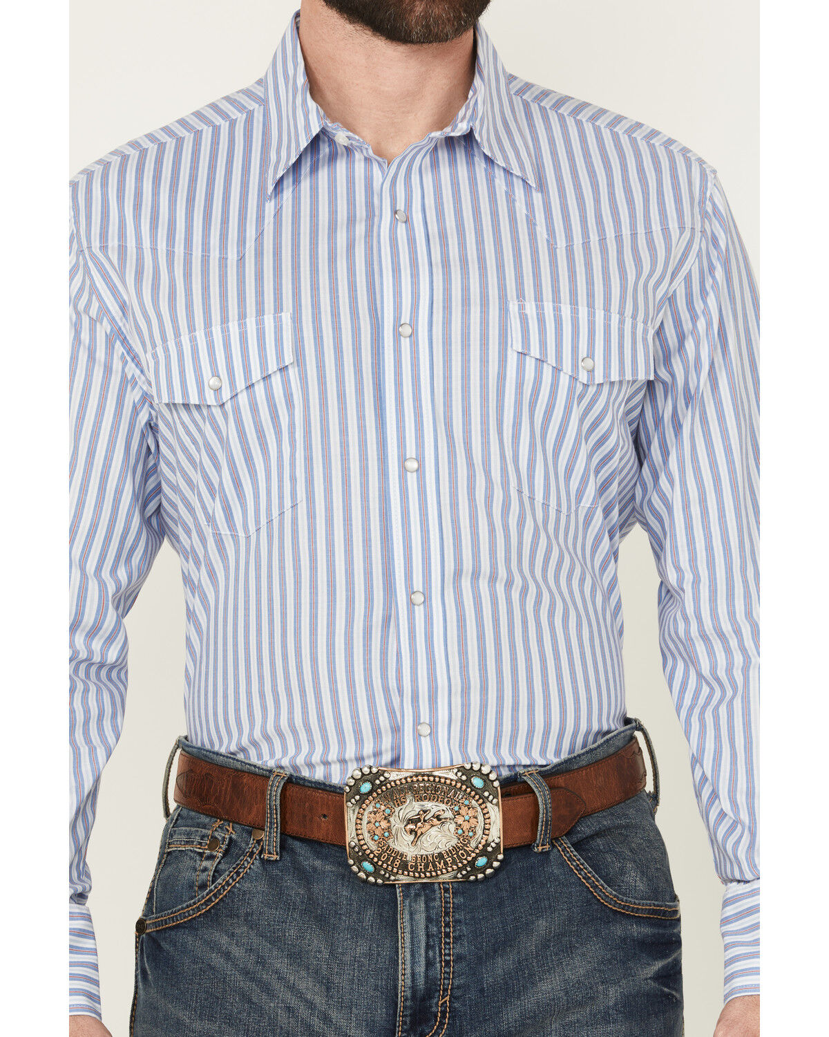 Product Name:  Wrangler Men's Striped Print Long Sleeve Snap Stretch Western Print