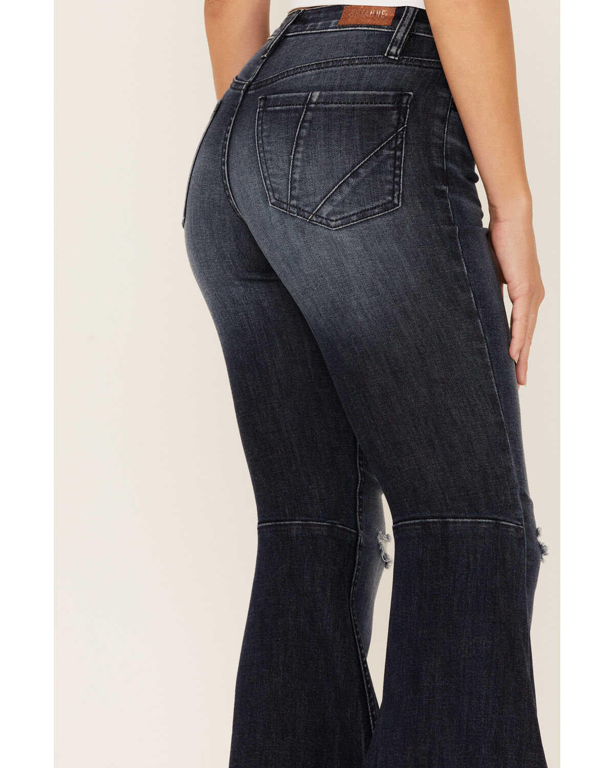 Image #4 - Shyanne Women's Dark Wash Mr Super Flare Destructed Fray Jeans, , hi-res