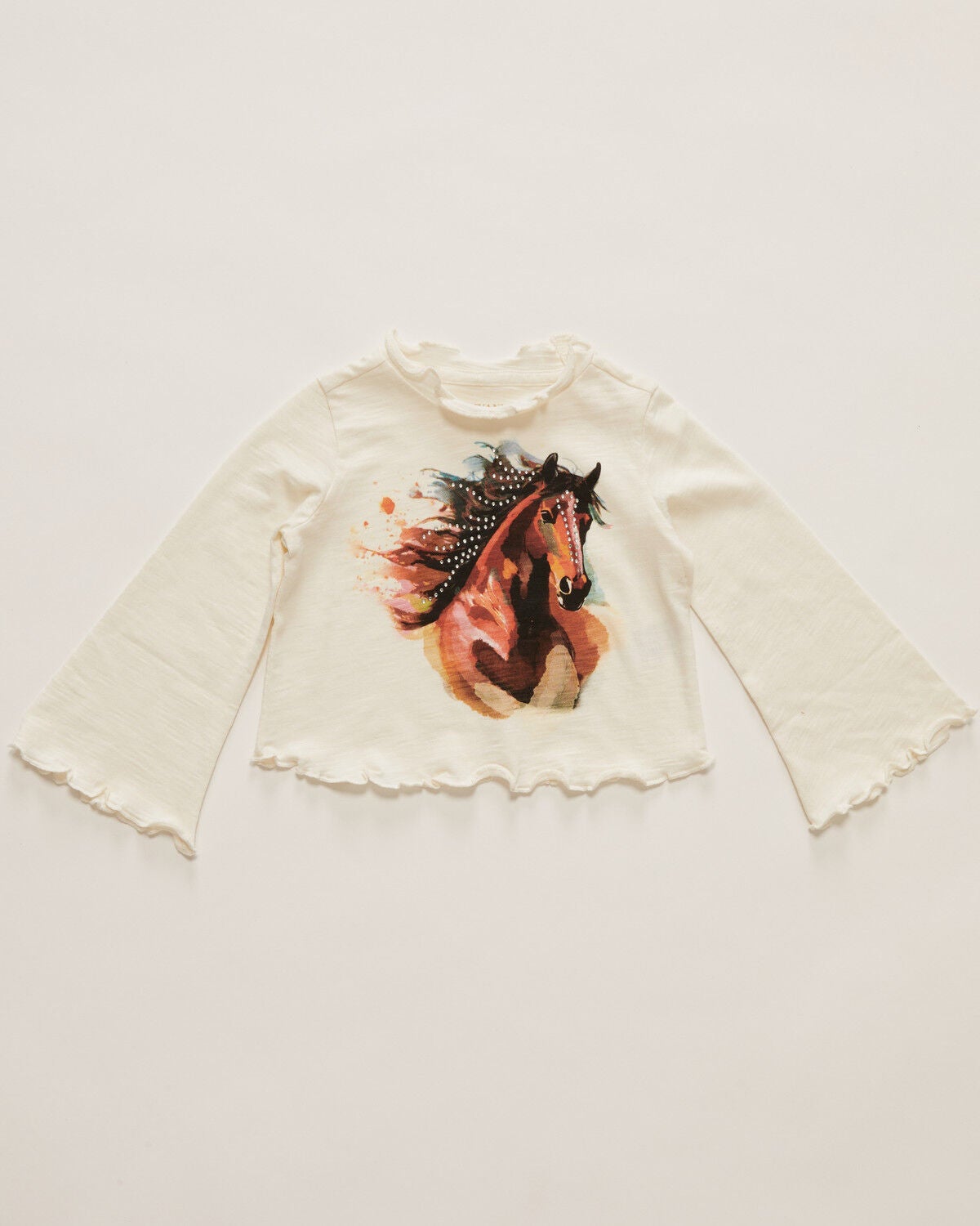 Shyanne Toddler Girls' Horse Print Long Bell Sleeve Shirt, Cream, hi-res