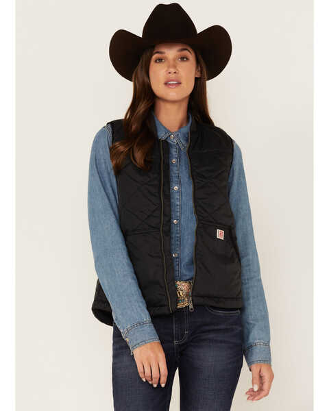Wrangler Riggs Workwear Women's Quilted Ripstop Zip Vest, Jet Black, hi-res