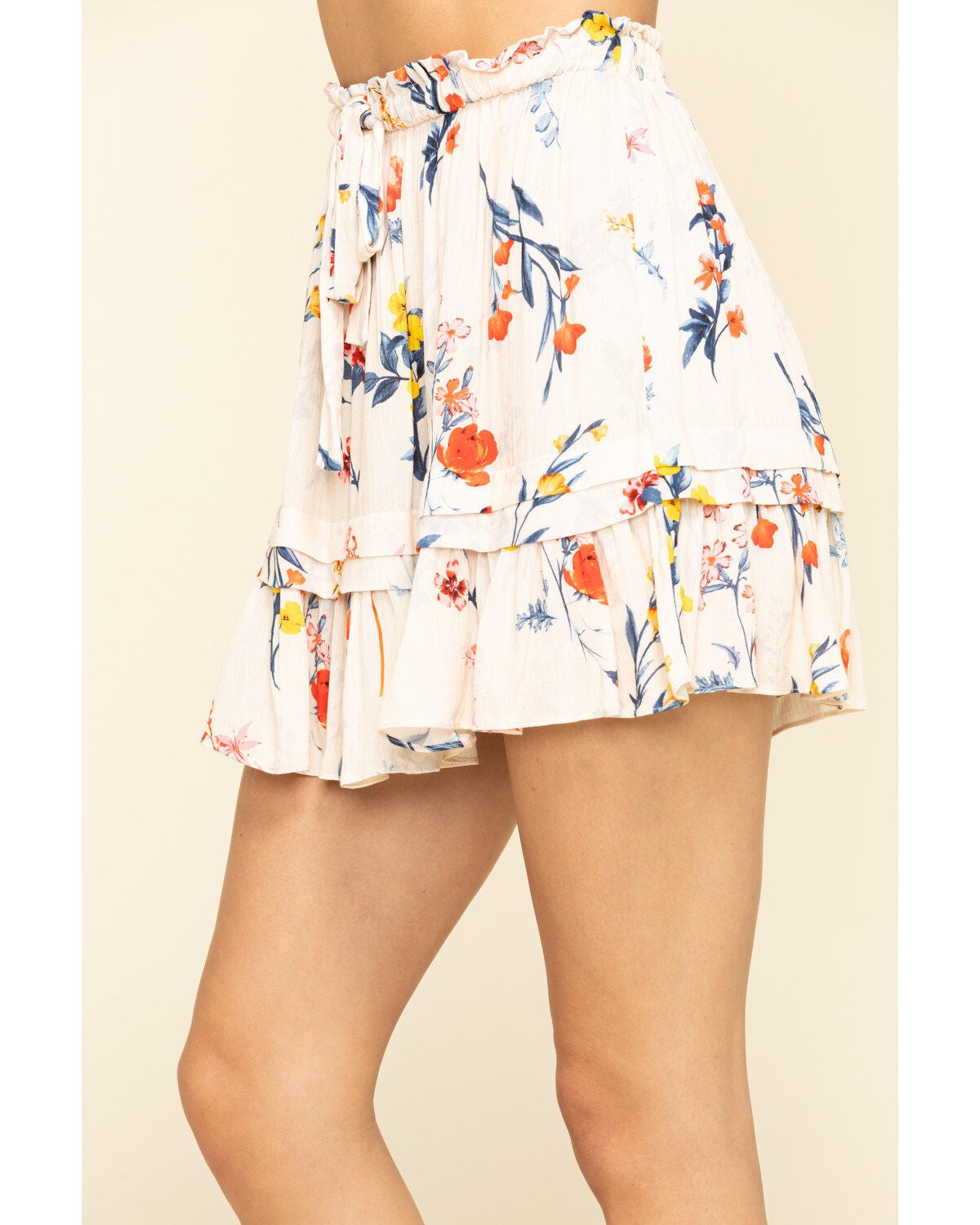 Image #4 - Miss Me Women's Cream Floral Tiered Ruffle Mini Skirt , , hi-res