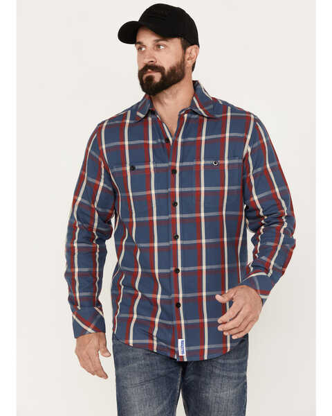 Resistol Men's Trinidad Plaid Print Long Sleeve Button Down Western Shirt, Blue/red, hi-res