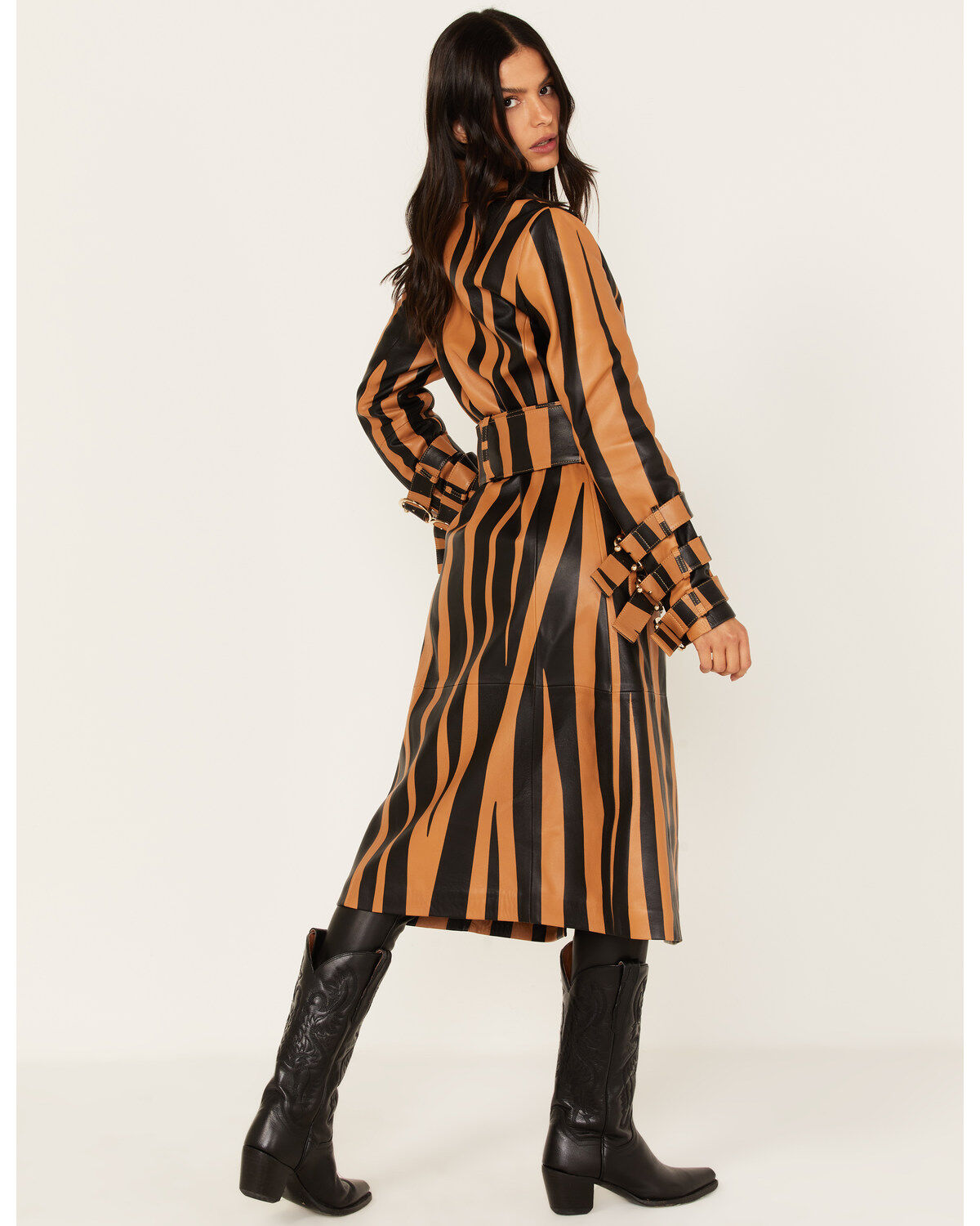 Image #5 - DANCASSAB Women's Diana Zebra Stripe Leather Coat, Tan, hi-res