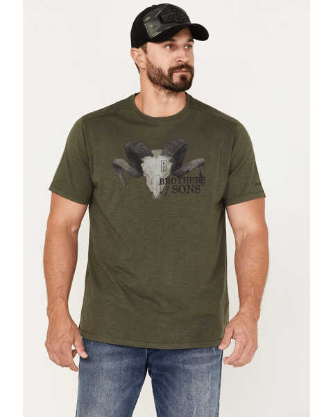 Brothers & Sons Men's Longhorn Skull Logo Graphic T-Shirt , Olive, hi-res
