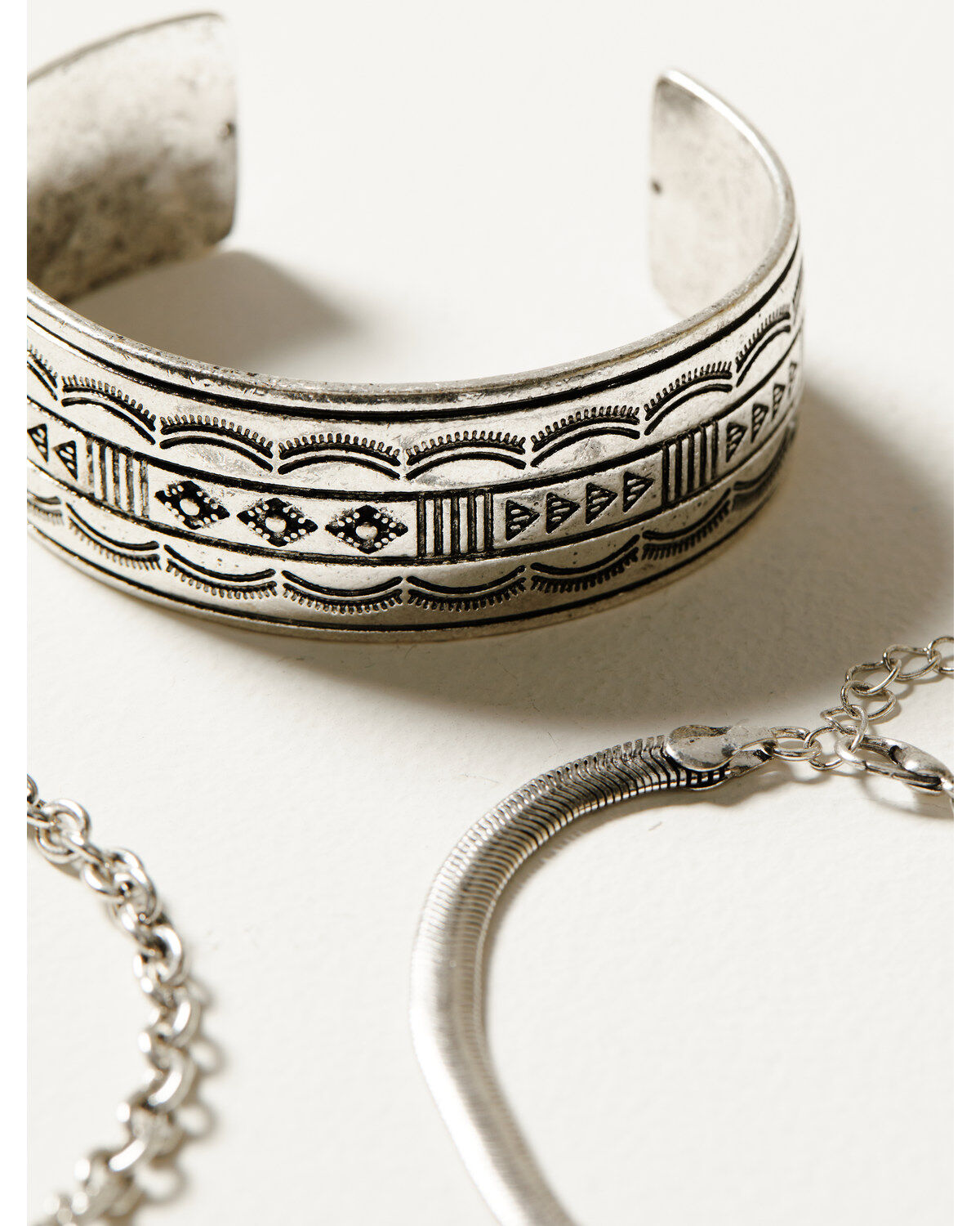 Image #3 - Shyanne Women's 3-Piece Silver Wide Cuff Chain & Evil Eye Charm Bracelet Set, Silver, hi-res