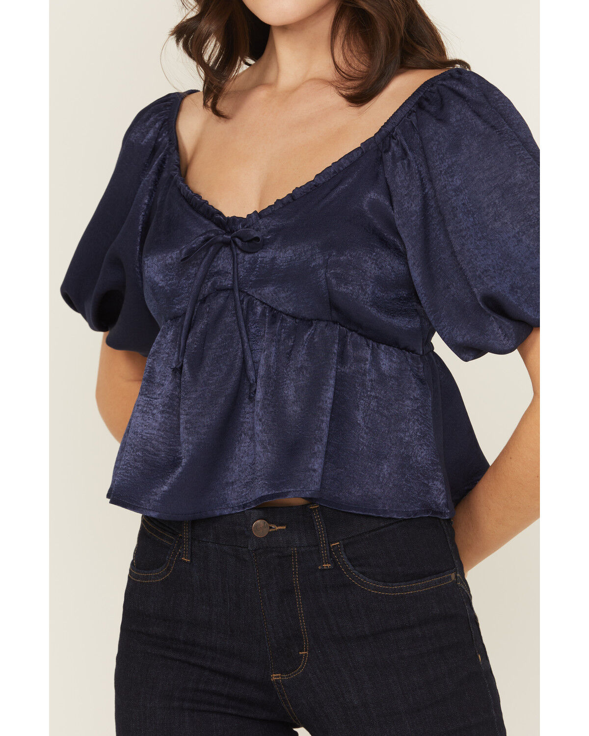 Image #3 - Shyanne Women's Solid Puff Sleeve Top, Navy, hi-res