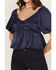 Image #3 - Shyanne Women's Solid Puff Sleeve Top, Navy, hi-res