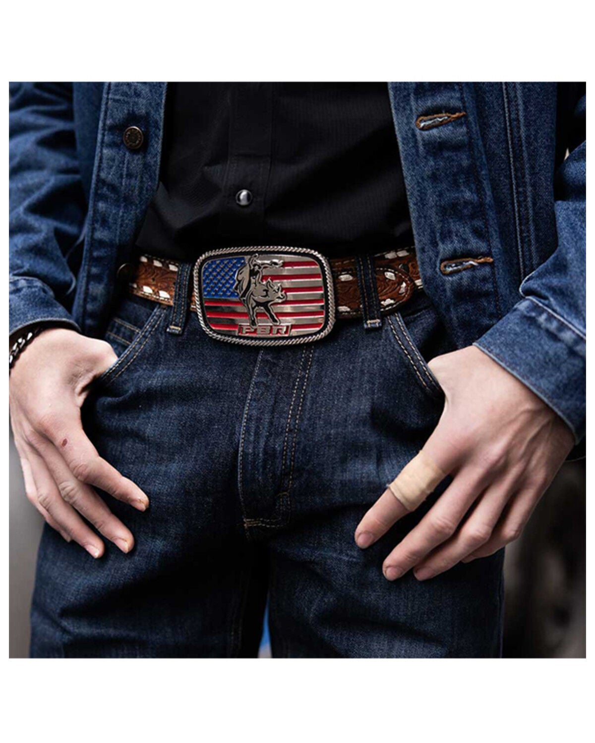 Image #3 - Montana Silversmiths America Loves Bull Riding PBR Buckle, Silver, hi-res