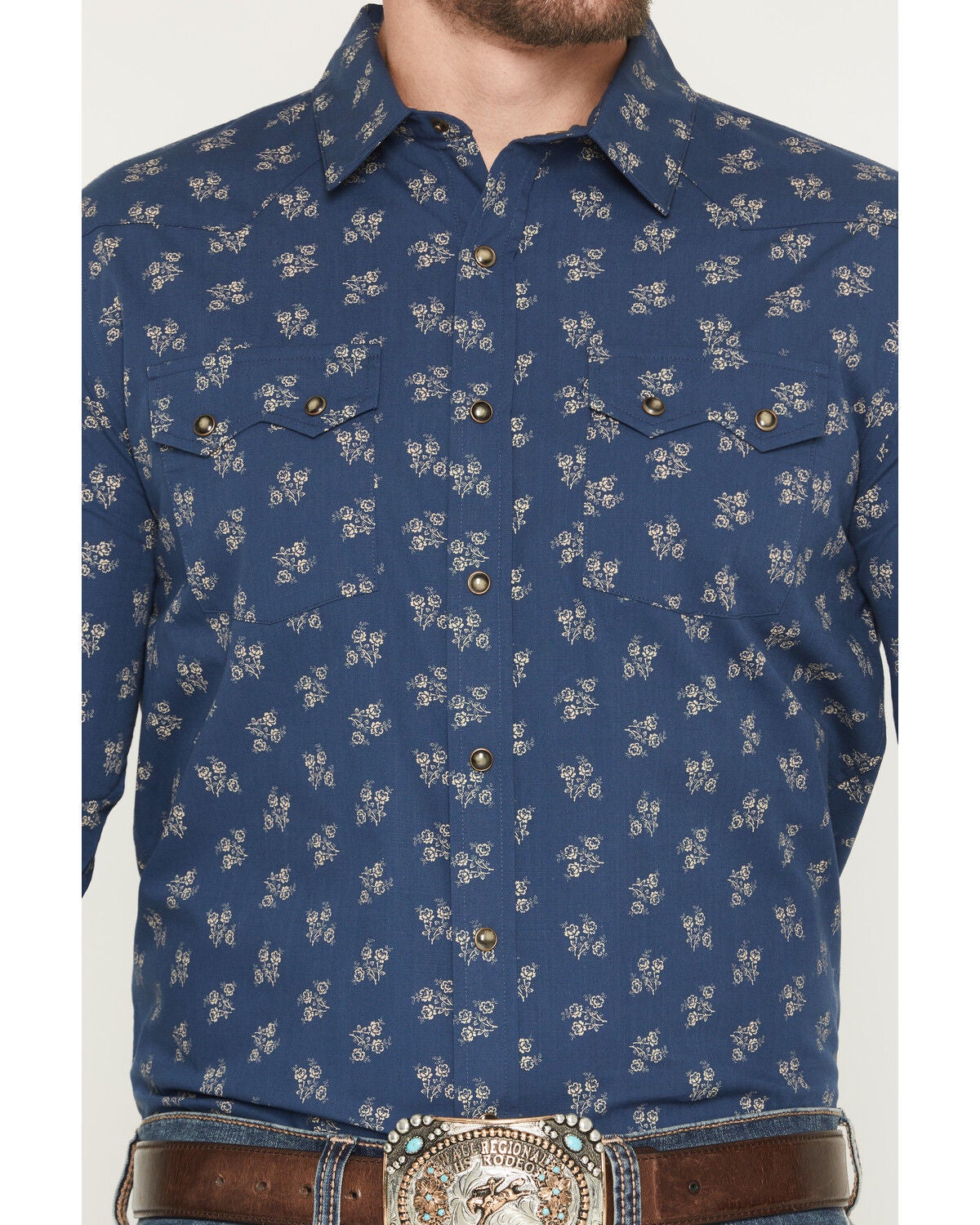Image #3 - Panhandle Slim Men's Vintage Floral Print Long Sleeve Snap Western Shirt, Blue, hi-res
