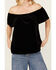 Image #2 - Panhandle Women's Off The Shoulder Short Sleeve Velvet Top, Black, hi-res