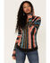 Rock & Roll Denim Women's Serape Stripe Knit Hooded Sweater , Brown, hi-res