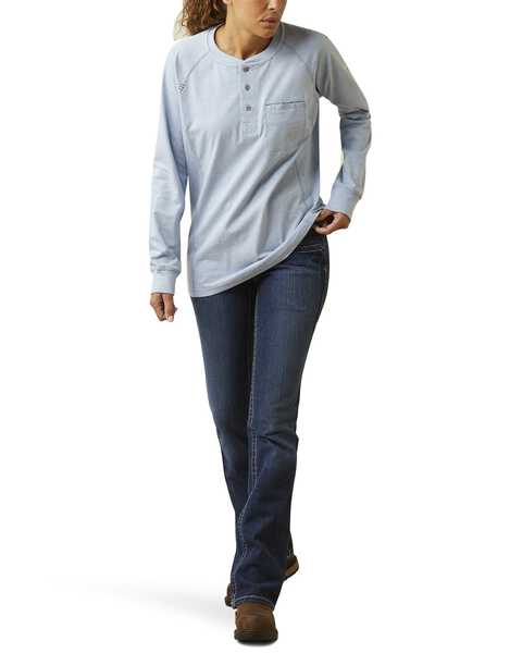Image #6 - Ariat Women's FR Air Henley Long Sleeve Work Pocket Shirt , Blue, hi-res