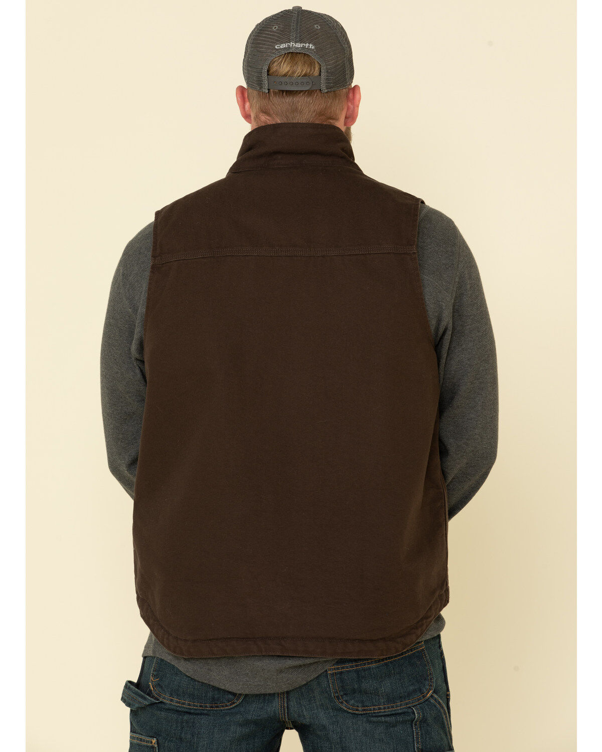 Image #5 - Carhartt Men's Dark Brown Washed Duck Sherpa Lined Mock Neck Work Vest - Tall, Dark Brown, hi-res