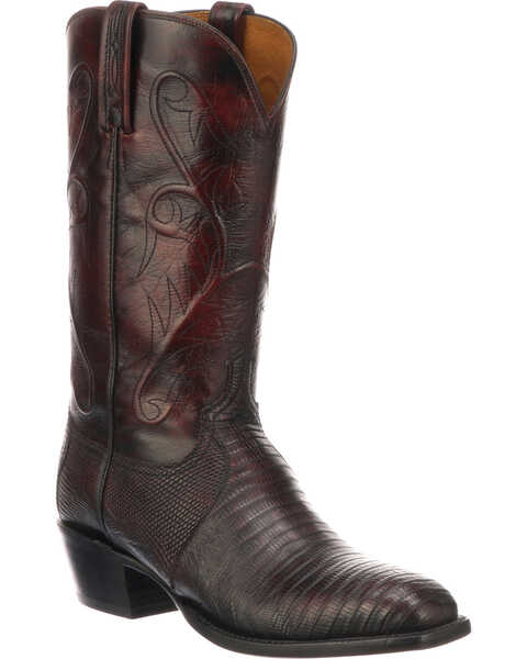 Image #1 - Lucchese Men's Handmade Benton Black Cherry Lizard Cowboy Boots - Medium Toe , , hi-res