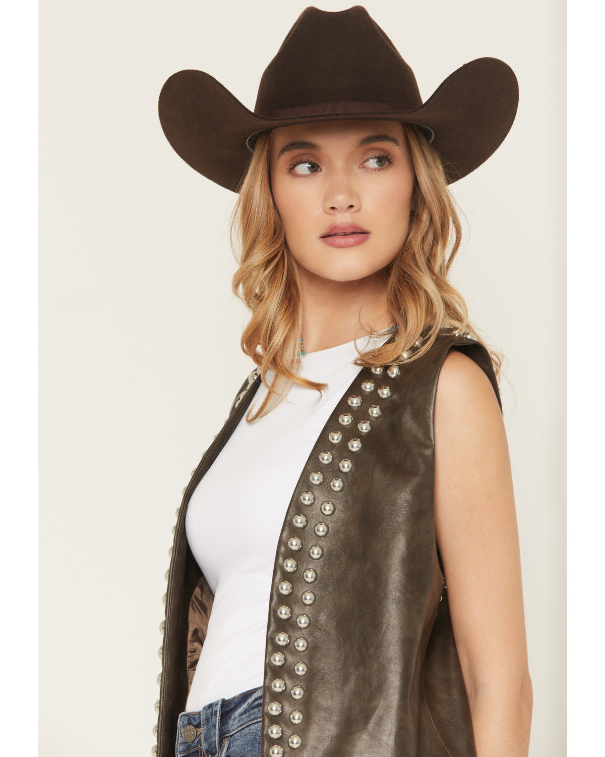 Image #2 - Fornia Women's Studded Vest, Chocolate, hi-res