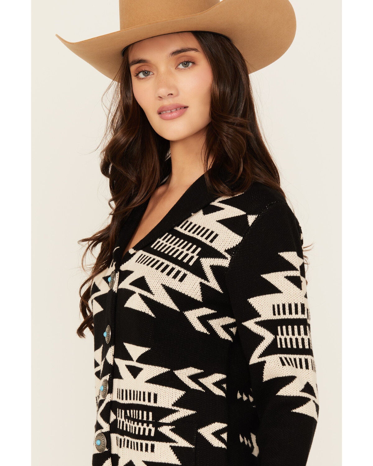 【KHOKI】 Cowboy-print cardigan 25ss-t-08 KHOKI Cowboy-print Cardigan Western Cardigan: Chunky Cowboy-print