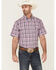 Panhandle Select Men's Small Plaid Print Short Sleeve Button Down Western Shirt , Purple, hi-res