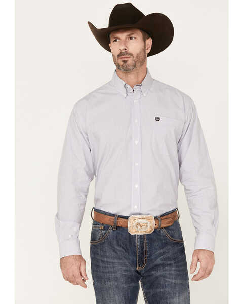 Cinch Men's Small Print Long Sleeve Button Down Western Shirt, White, hi-res