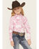 Image #1 - Cowgirl Hardware Girls' Bandana Print Long Sleeve Pearl Snap Stretch Western Shirt, , hi-res
