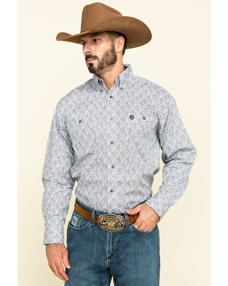 George Strait by Wrangler Men's Red Small Paisley Print Long Sleeve ...