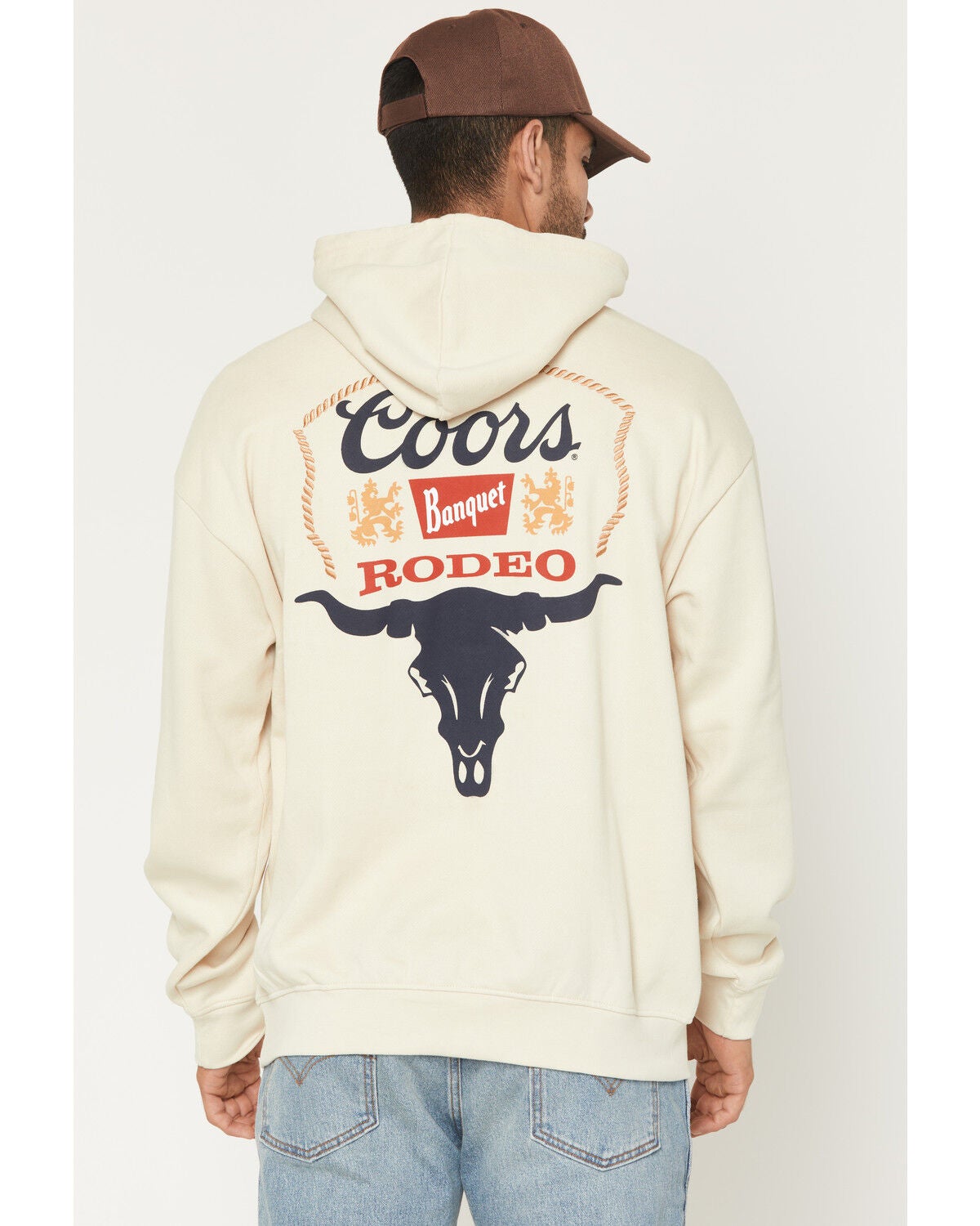 Coors Men's Coors Banquet Rodeo Steerhead Graphic Hooded Sweatshirt, Natural, hi-res