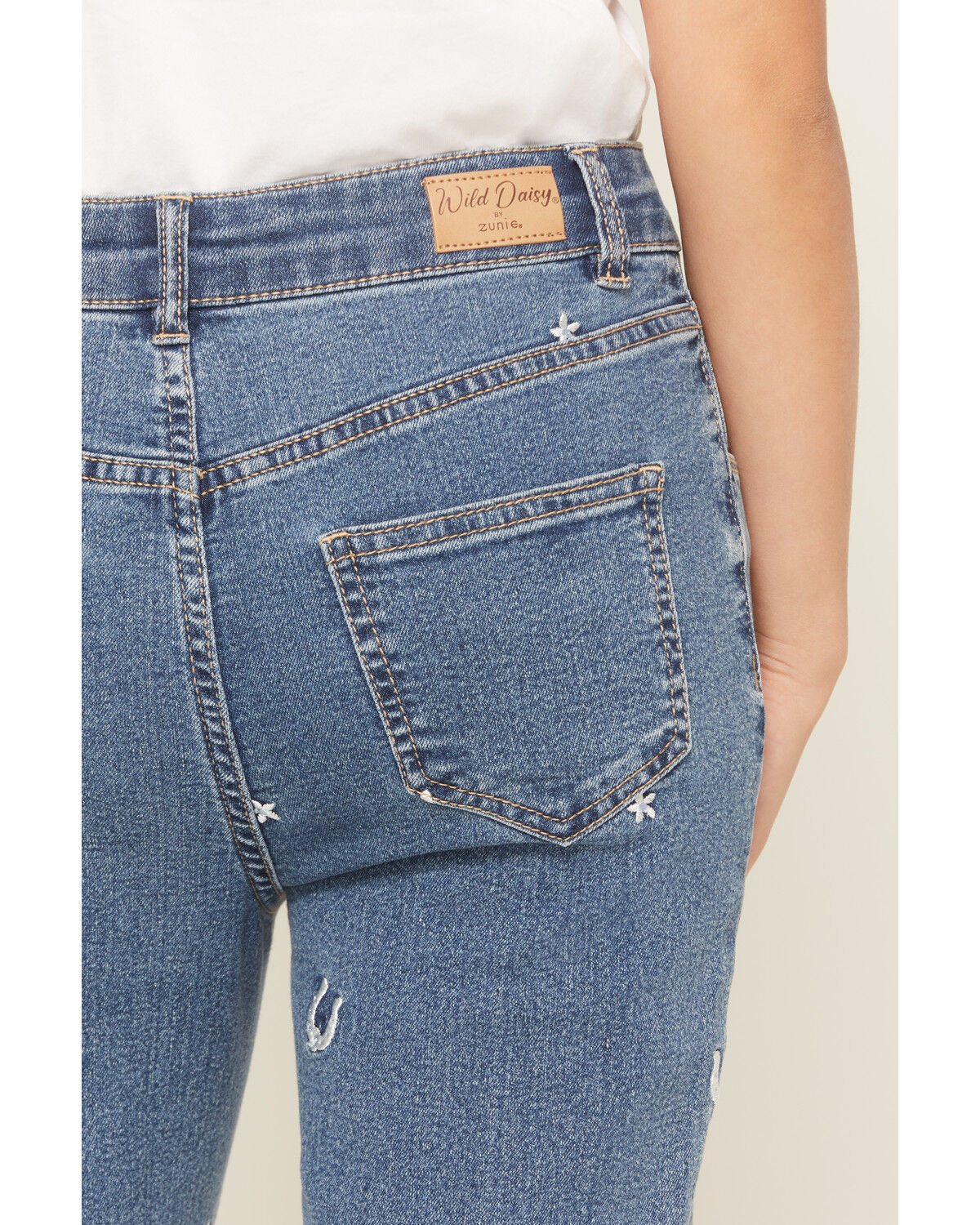 Image #4 - Wild Daisy Girls' Horseshoe Embroidered Mid Rise Flare Stretch Denim Jeans, Multi, hi-res