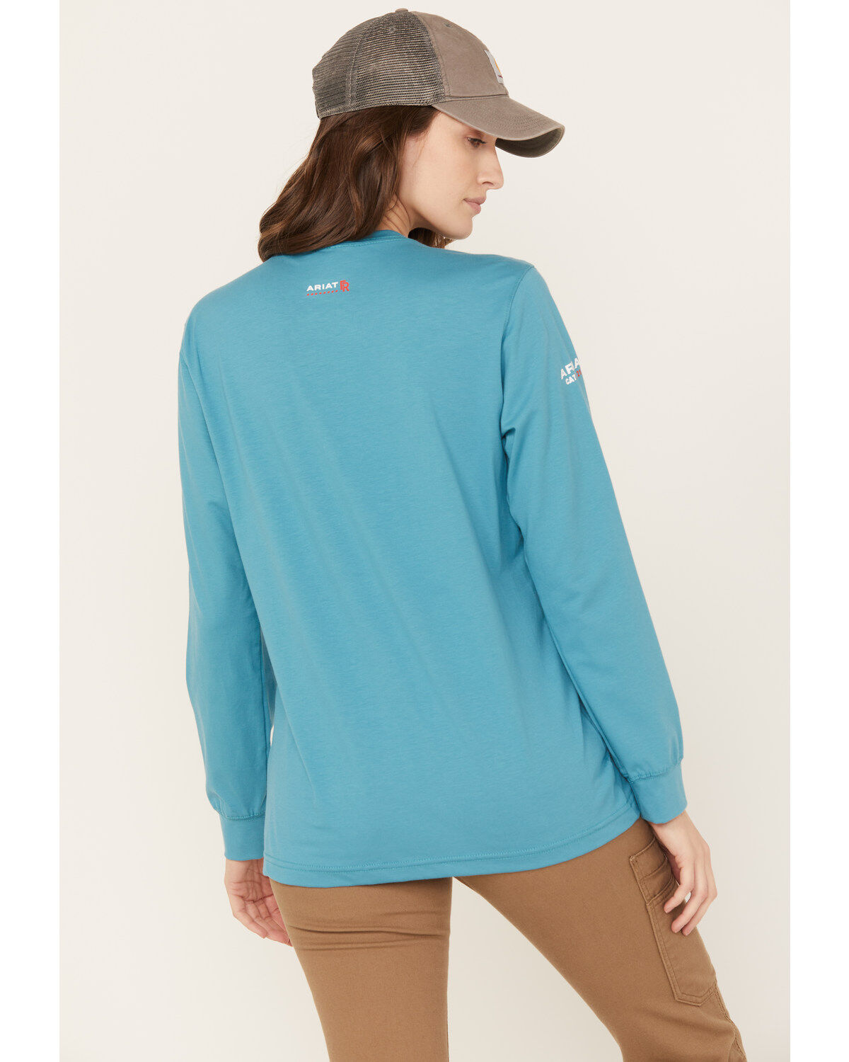 Image #4 - Ariat Women's FR Stretch Logo Long Sleeve Work Shirt, Light Blue, hi-res