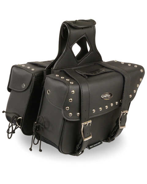 Milwaukee Leather Medium Zip-Off Slanted Throw Over Studded Saddle Bag, Black, hi-res