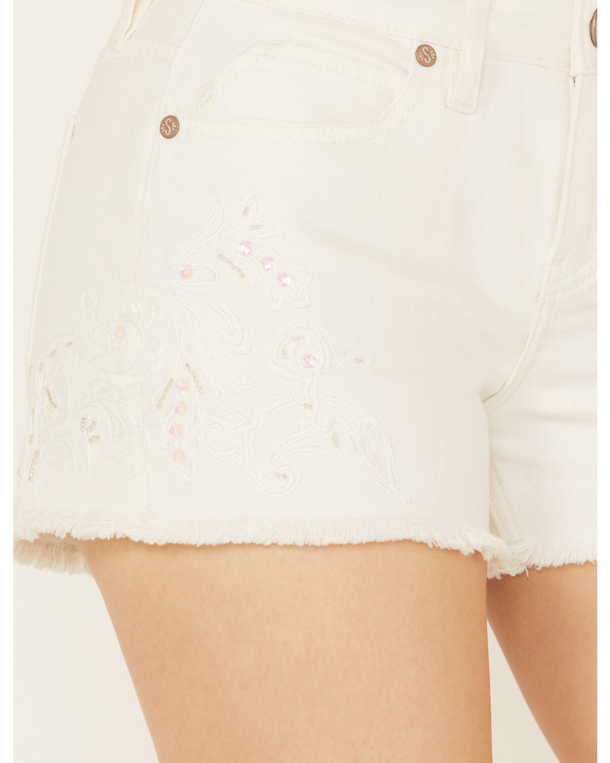Product Name:  Shyanne Women's Bridal Mid Rise Lace Denim Shorts