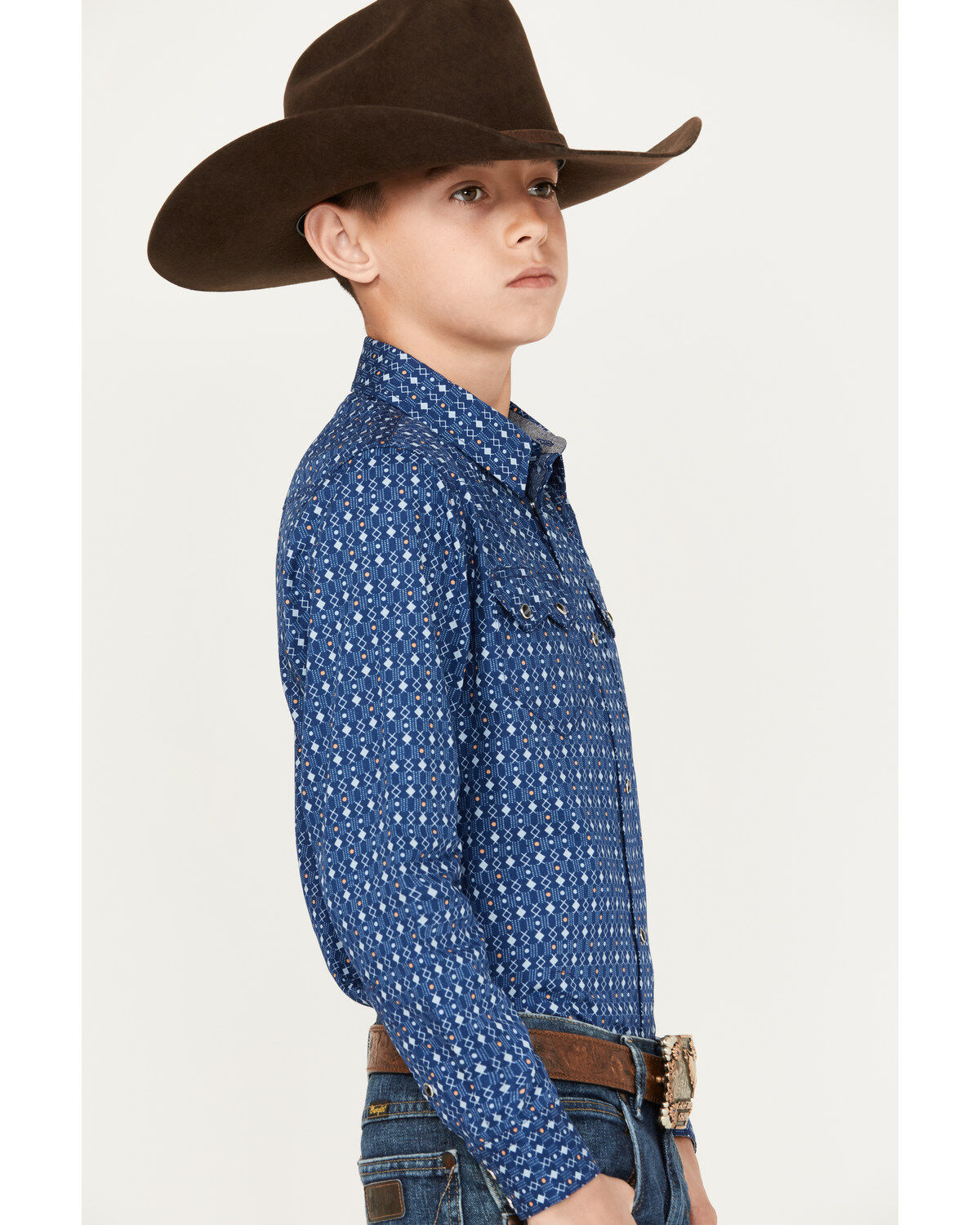 Image #2 - Cody James Boys' El Paso Geo Print Long Sleeve Snap Western Shirt, Navy, hi-res
