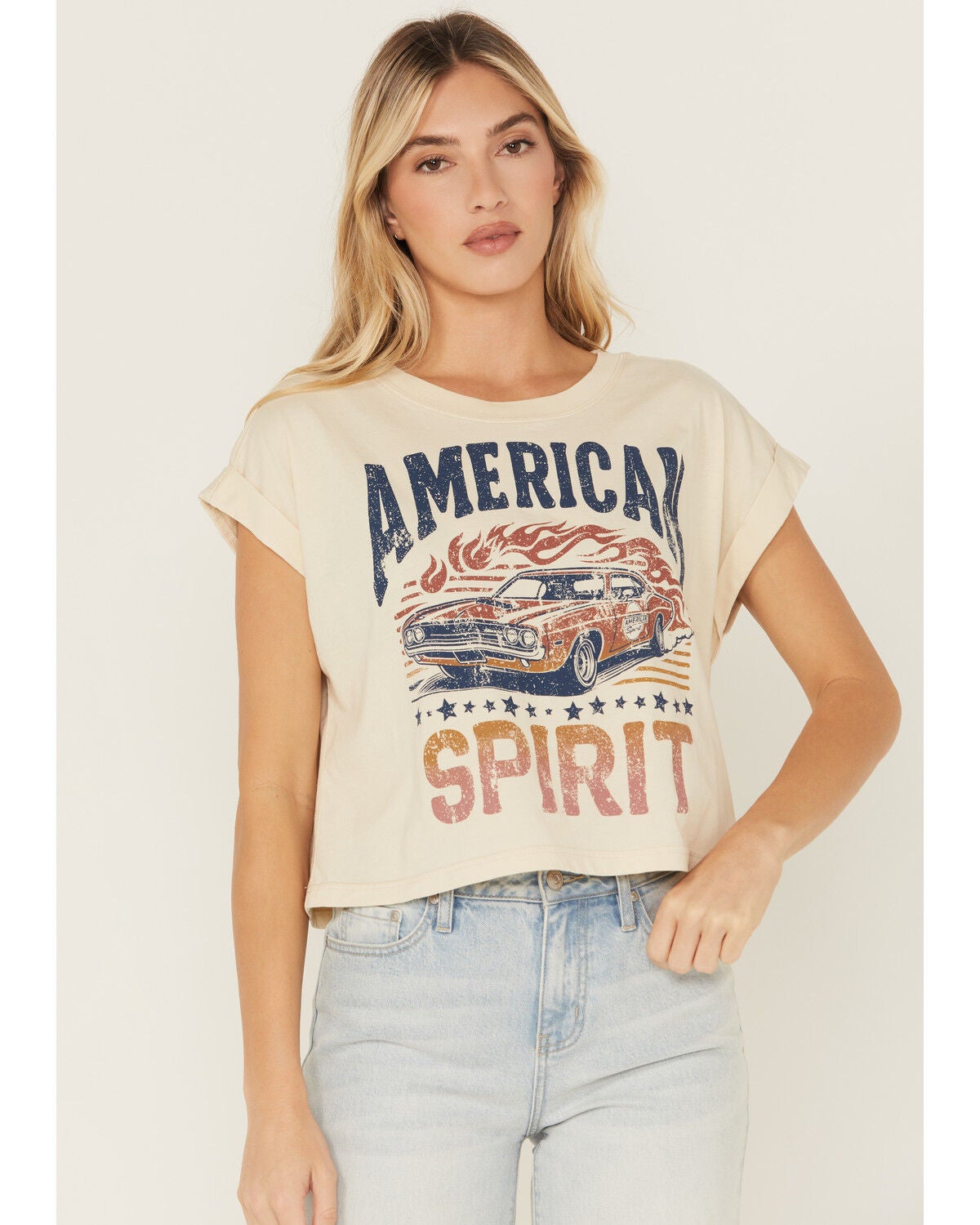 Cleo + Wolf Women's American Spirit Short Sleeve Graphic Tee, Sand, hi-res