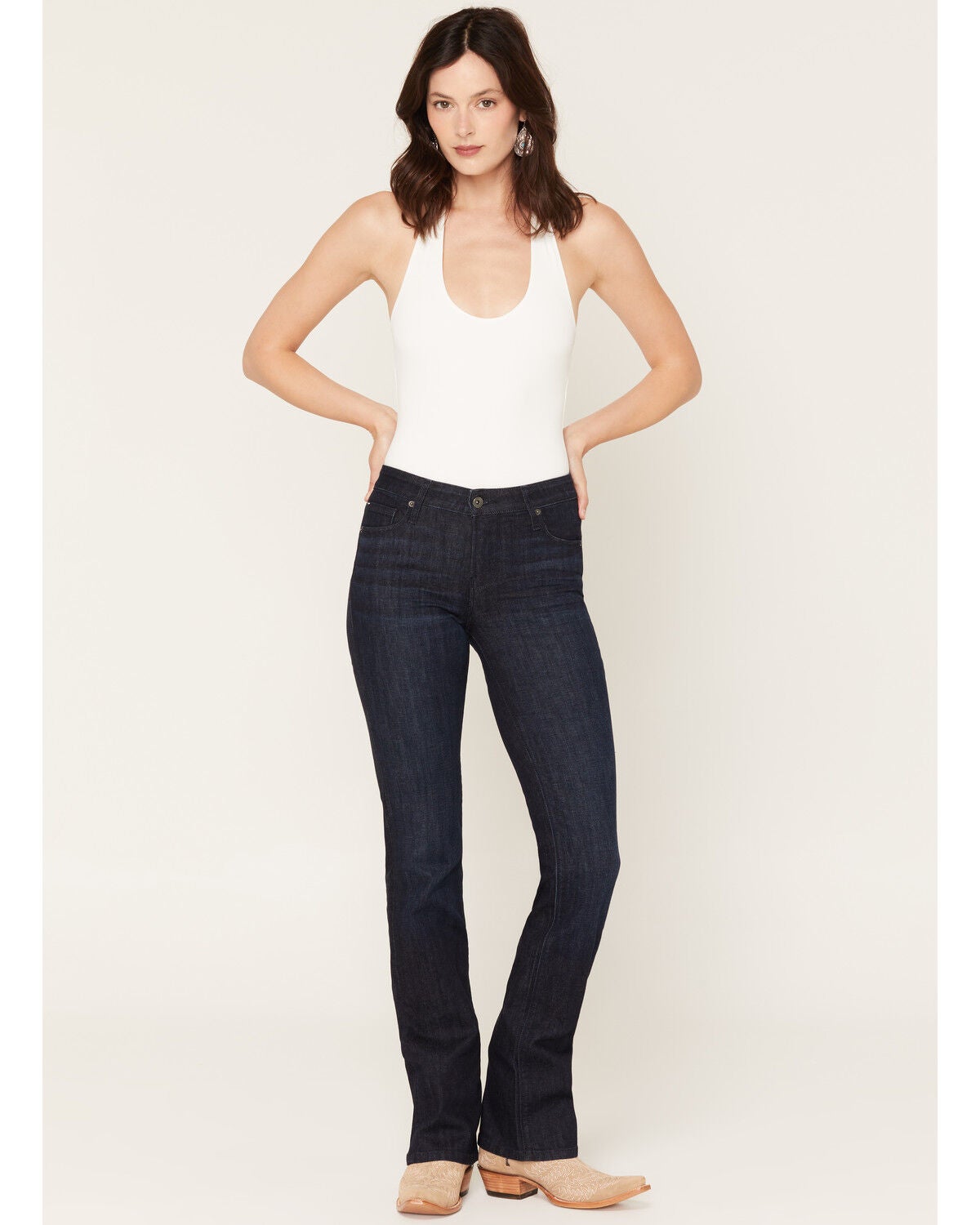 Image #1 - Haddad Women's Deep Ocean Dark Wash Venice 38" Bootcut Stretch Denim Jeans, Dark Wash, hi-res