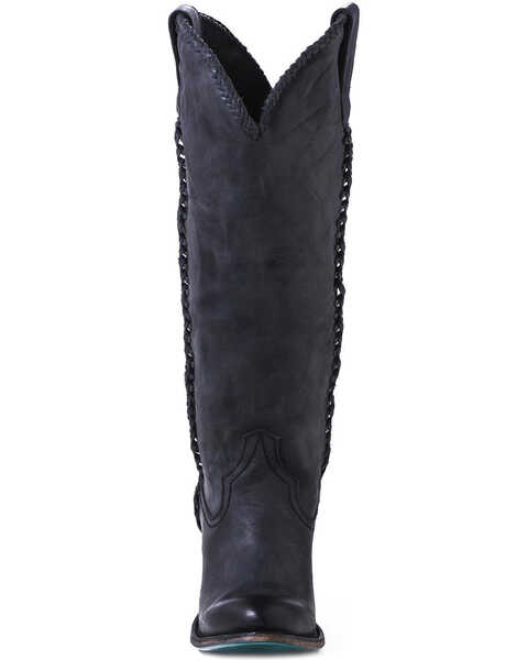 Image #5 - Lane Women's Plain Jane Distressed Round Toe Western Boots, Black, hi-res