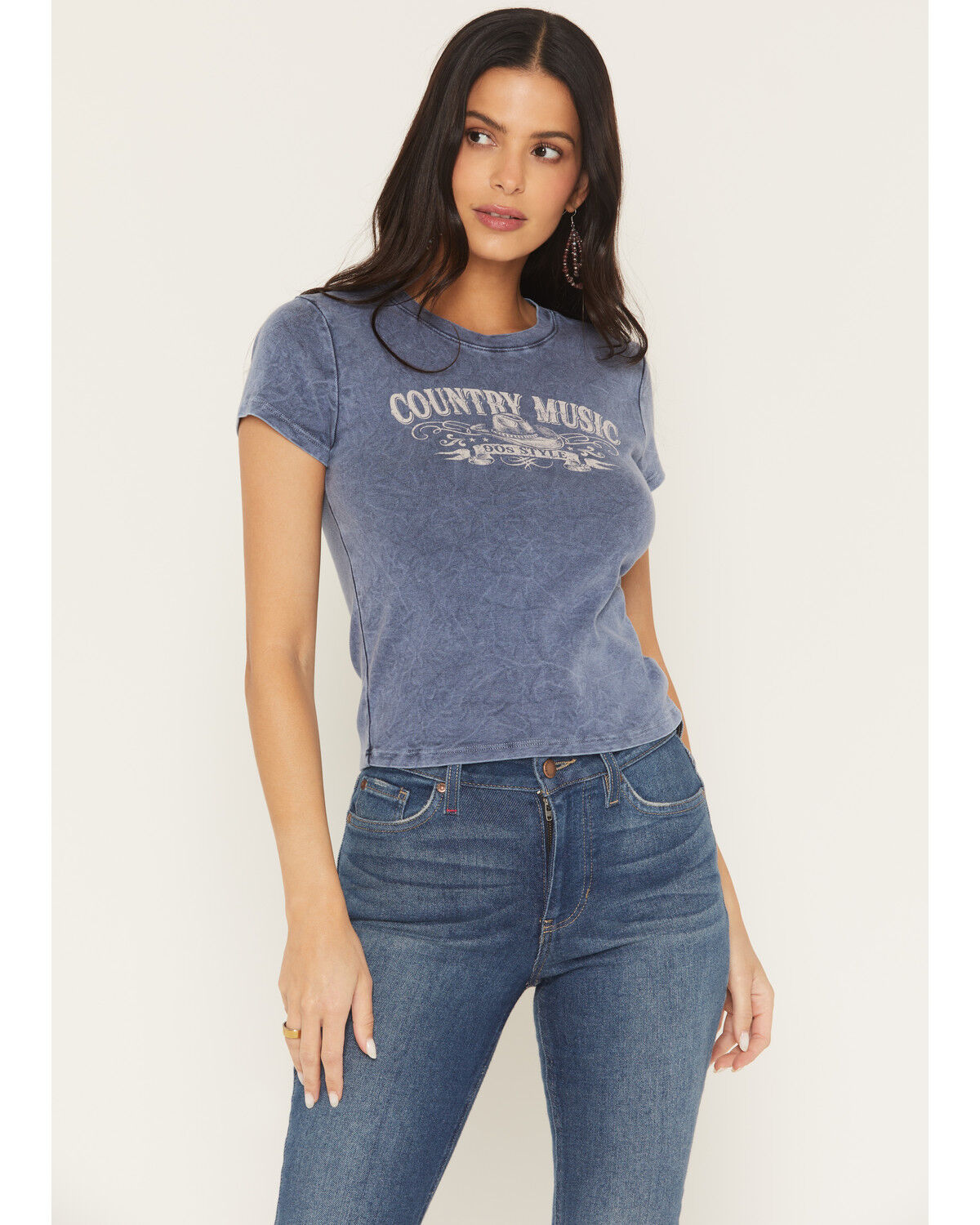 Image #1 - Youth in Revolt Women's Country Music Short Sleeve Graphic Baby Tee, Blue, hi-res