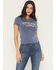 Image #1 - Youth in Revolt Women's Country Music Short Sleeve Graphic Baby Tee, Blue, hi-res