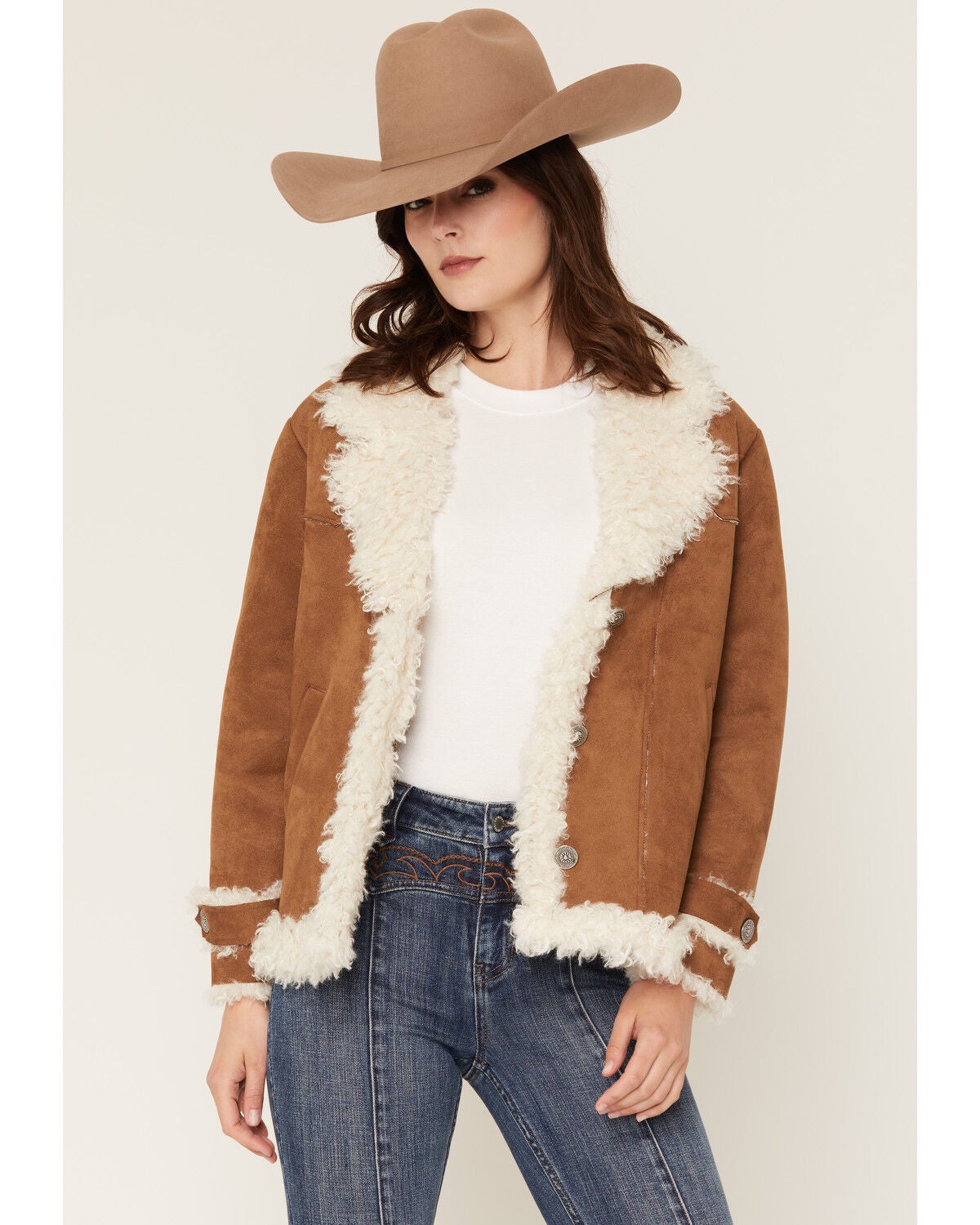 Image #1 - Idyllwind Women's Briggs Faux Suede Sherpa Blazer, Bark, hi-res