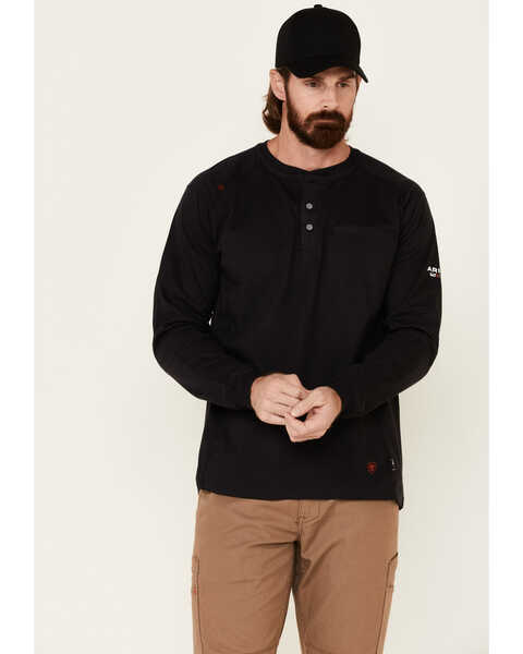 Image #1 - Ariat Men's Black Air Henley Long Sleeve Work Shirt , , hi-res