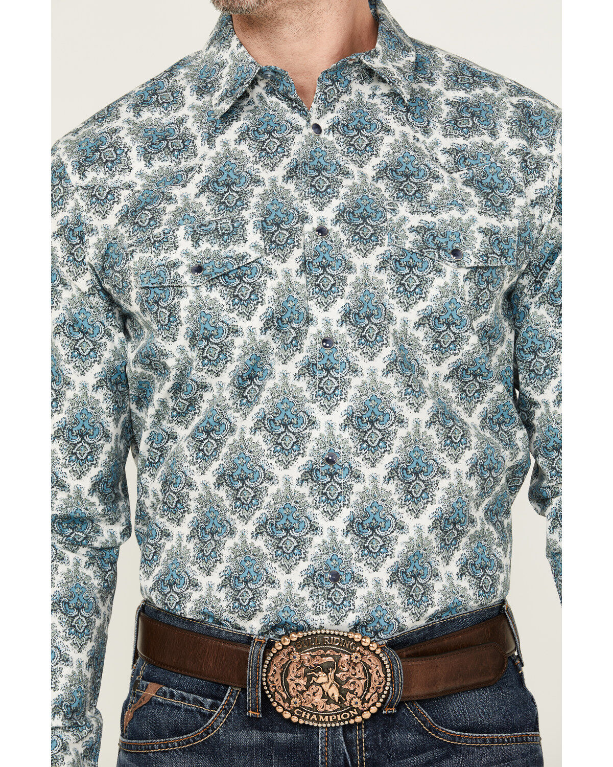 Image #3 - Gibson Men's Kinzie Medallion Print Long Sleeve Snap Western Shirt, White, hi-res