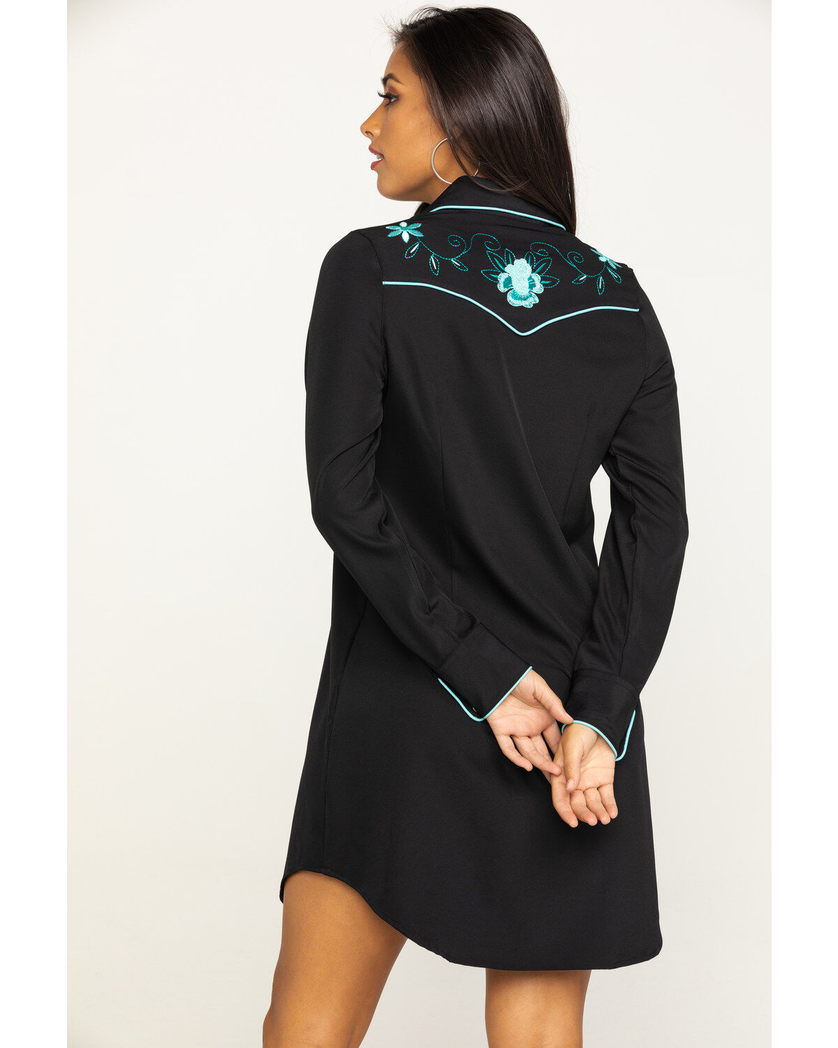 black embroidered shirt dress