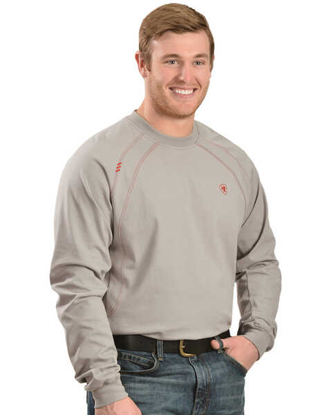 Ariat Men's Knit Fire Resistant Work Crew Long Sleeve, Silver, hi-res