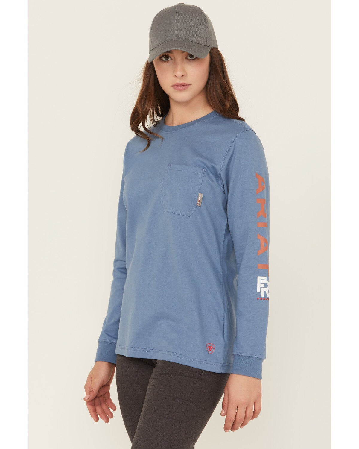 Ariat Women's FR Stretch Logo Long Sleeve Work Tee, Blue, hi-res